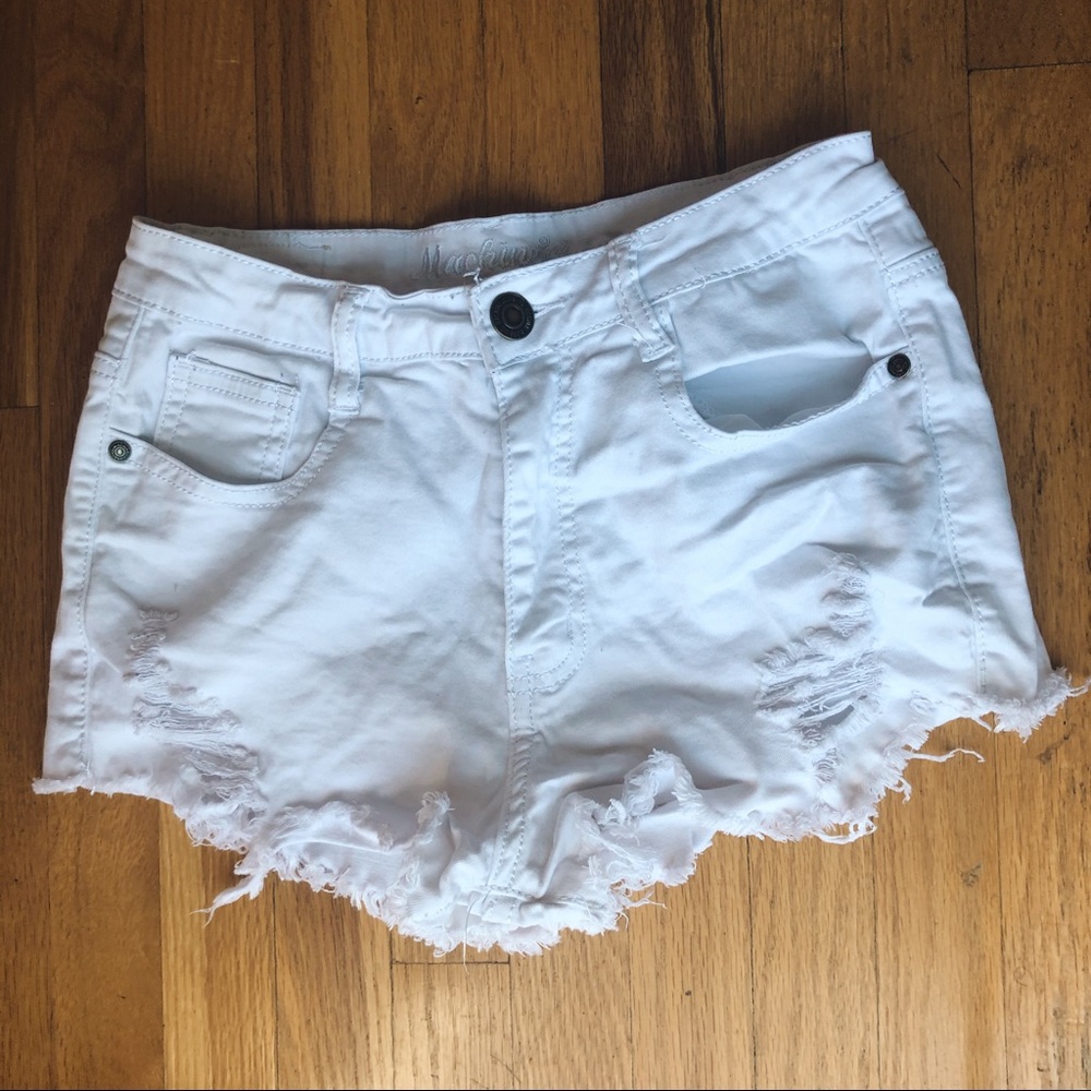 High rise white denim shorts